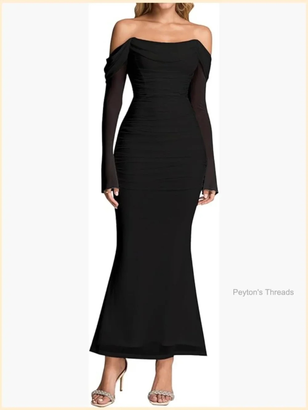 Off Shoulder Long Sleeve Maxi Dress Corset Bodycon Ruched Cocktail Dress - Picture 1 of 7